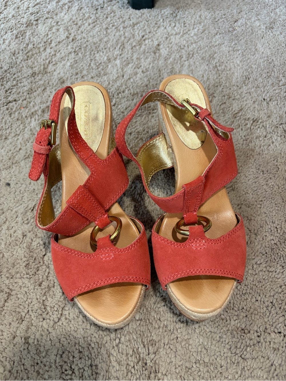 Coach Suede Sandals with Gold Accent